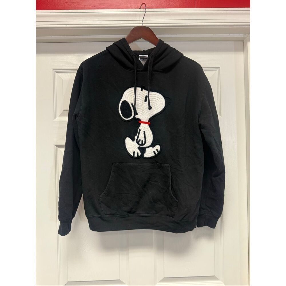Peanuts Black Snoopy Crochet Appliqué Hoodie sz L
